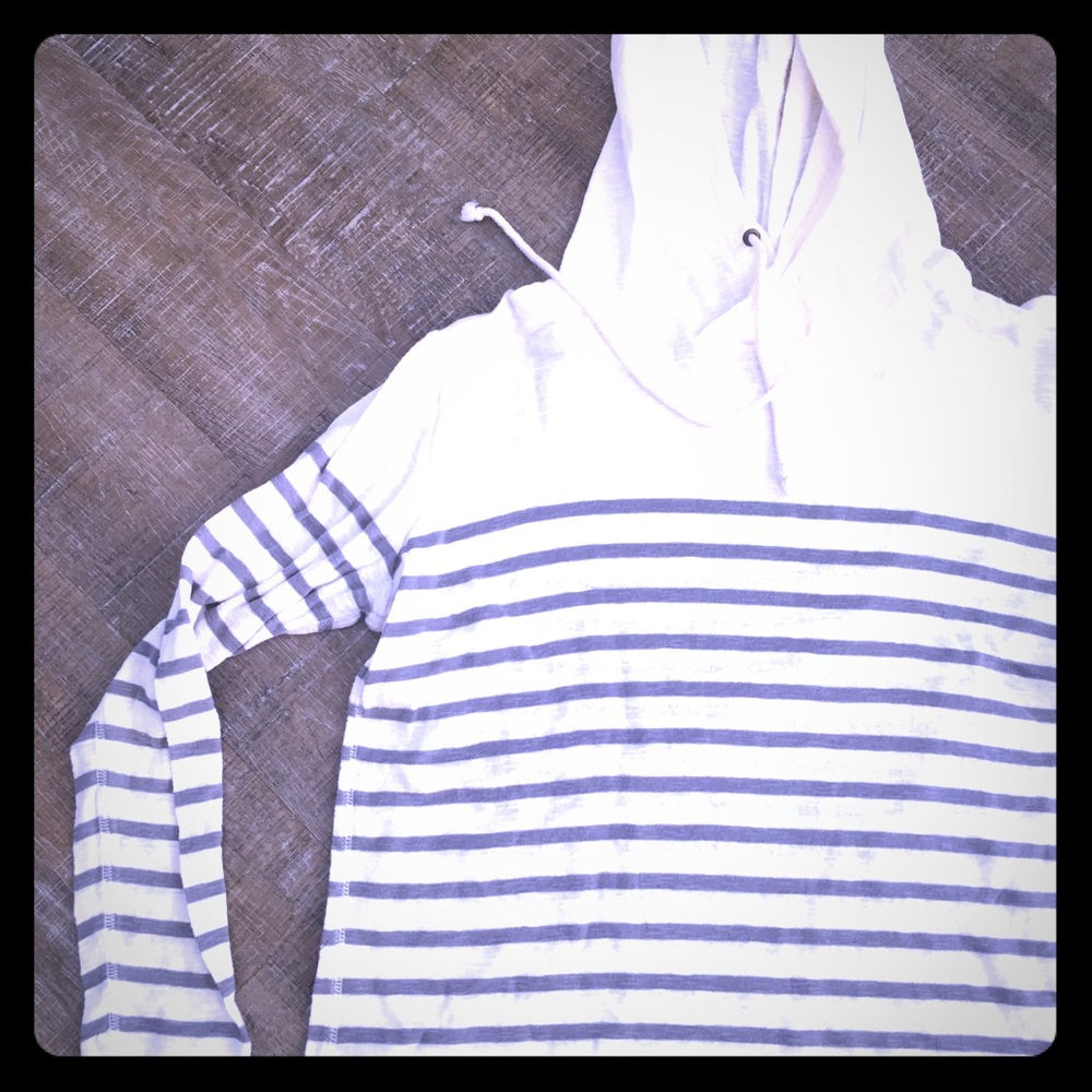 JCrew Medium Cream heather and grey striped hoodie